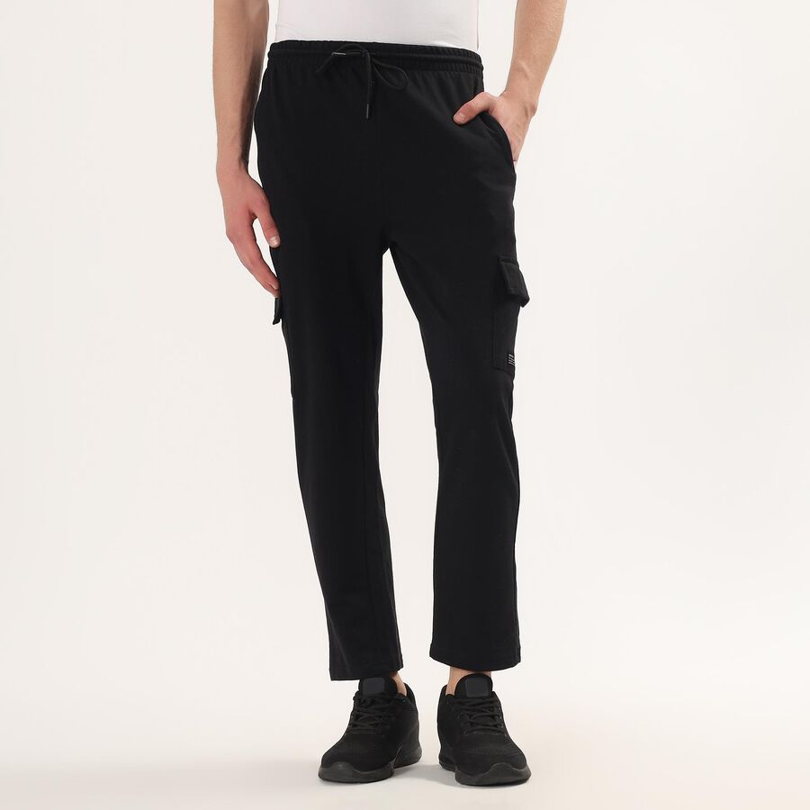 Men's Black Regular Fit Cargo Track Pants, Black, large