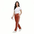 Women's Rust Regular Fit Side-Striped Track Pants, Rust, small