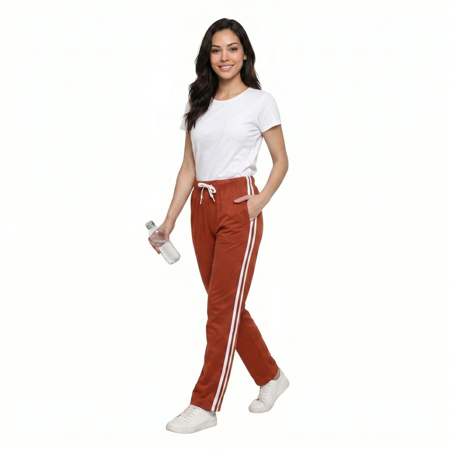Women's Rust Regular Fit Side-Striped Track Pants, Rust, large