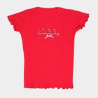 Girls' Fuchsia Cotton Blend Crew Neck Graphic T-Shirt, रानी (फ्यूशिया), small