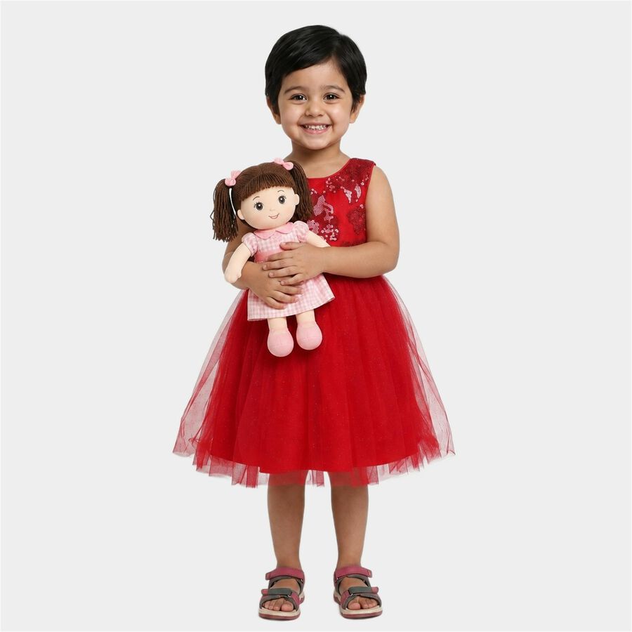 Girls' Red Sequin Bodice Fit and Flare Frock, Red, large