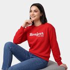 Women Red Crew Neck Pullover Sweatshirt, लाल, small