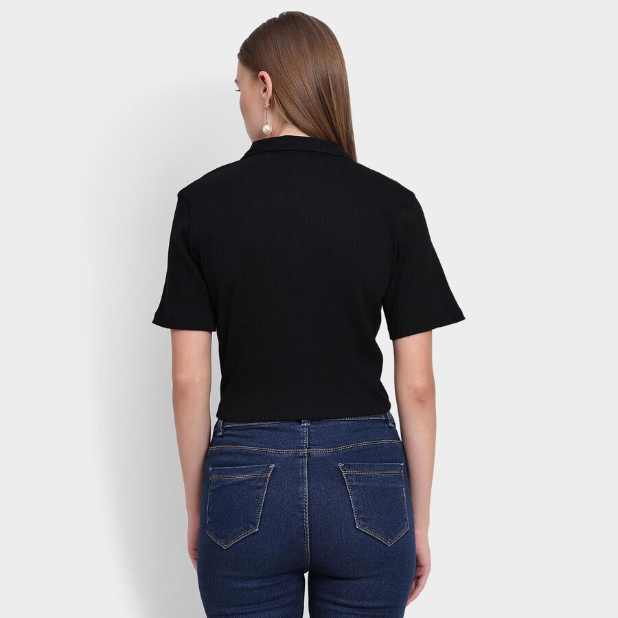 Ladies' 100% Cotton Crop  Top, काला, large image number null