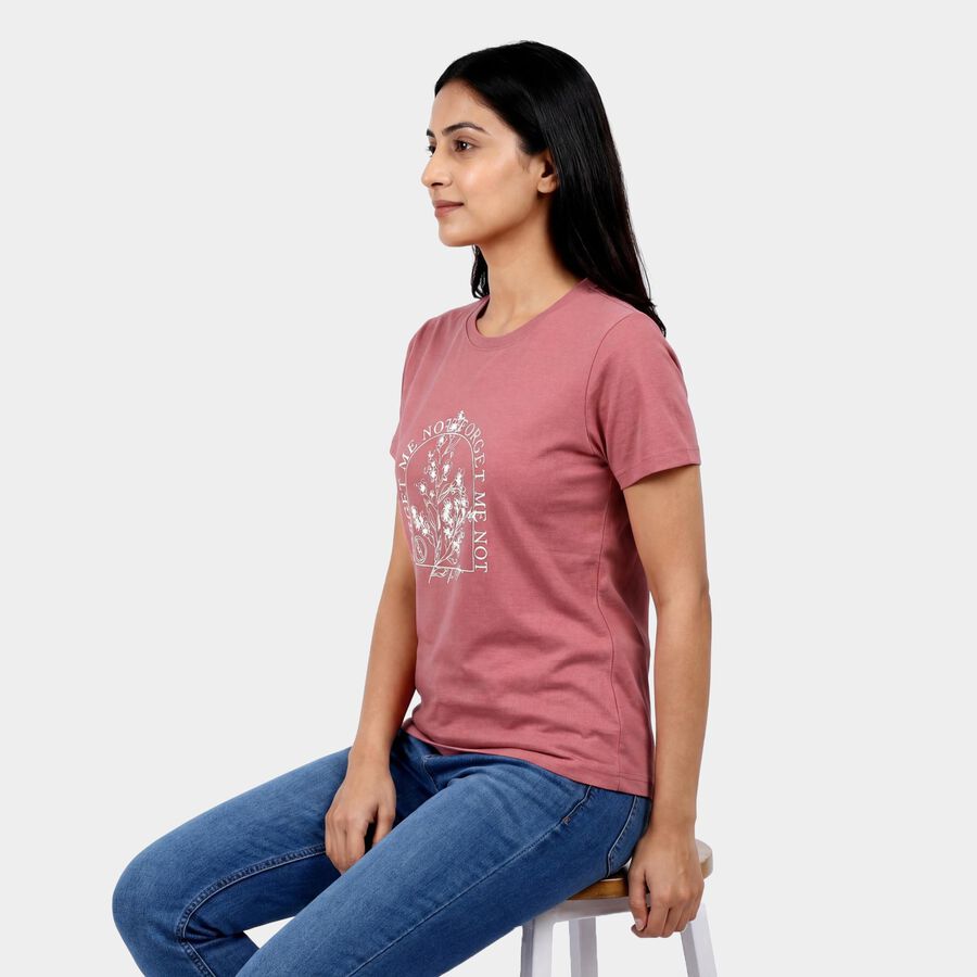 Ladies' Round Neck T-Shirt, गुलाबी, large