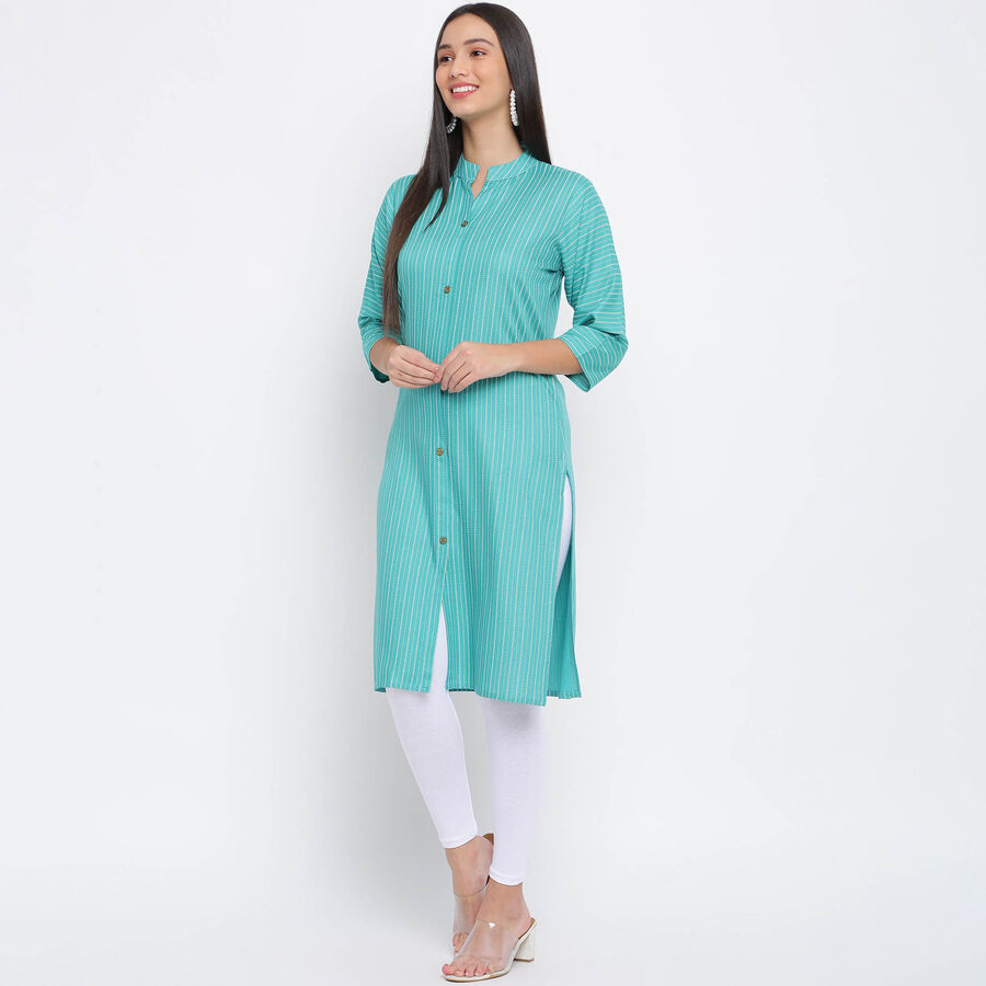 Printed Straight 3/4th Sleeves Kurta, Light Green, large image number null