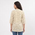 Women's Beige Cotton Mandarin Collar Printed Kurti, Beige, small