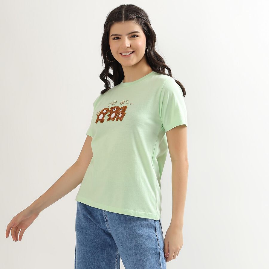 Women's Mint Green Cotton Round Neck T-Shirt, Light Green, large image number null