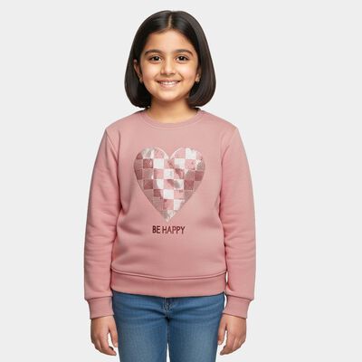 Girls Soft Dusty Pink Crew Neck Casual Sweatshirt