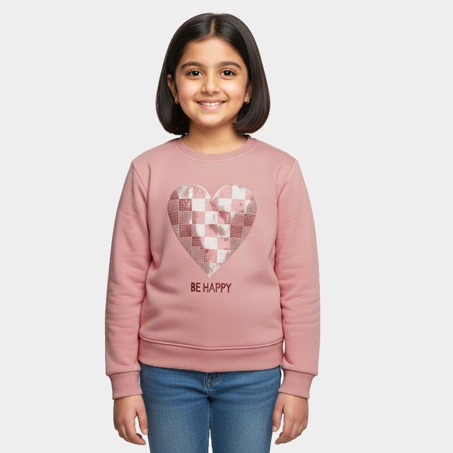 Girls Soft Dusty Pink Crew Neck Casual Sweatshirt, गुलाबी, large image number null