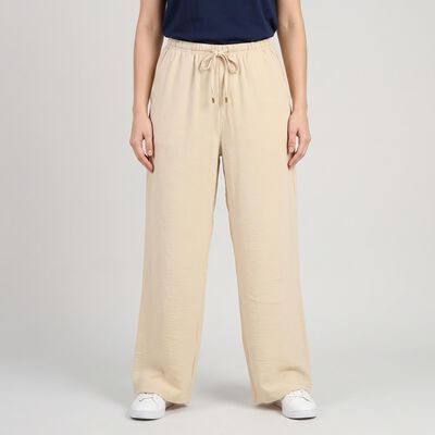 Women's Beige Wide Leg Drawstring Track Pants