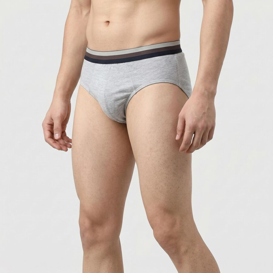 Men's Grey Regular Fit Solid Briefs, मिश्रित हल्का ग्रे, large