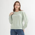 Women's Light Sage Green Crew Neck Casual Sweatshirt, हल्का हरा, small image number null