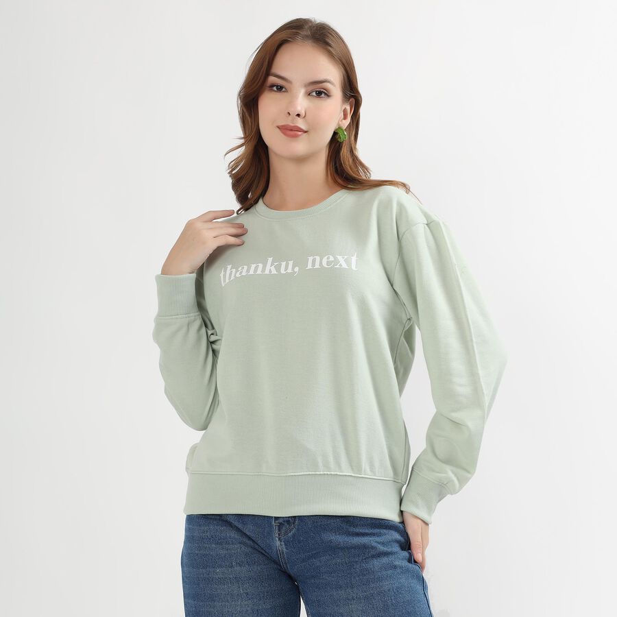 Women's Light Sage Green Crew Neck Casual Sweatshirt, हल्का हरा, large image number null