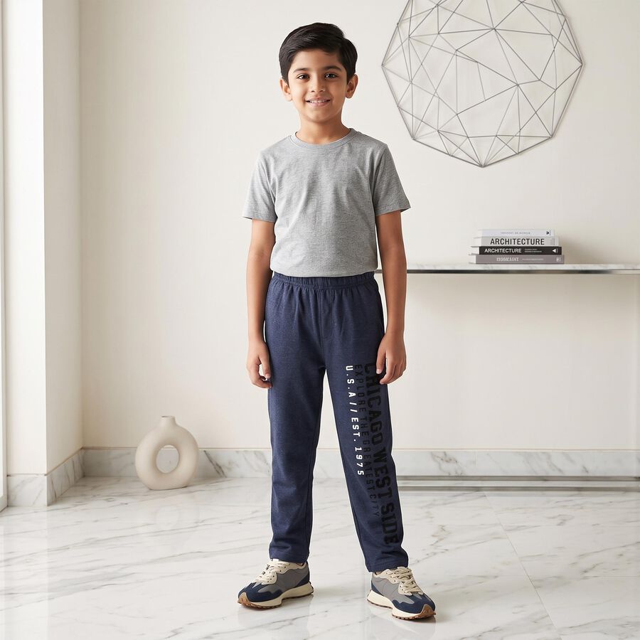 Boys' Navy Blue Straight Fit Graphic Printed Pyjama, Mid Blue, large