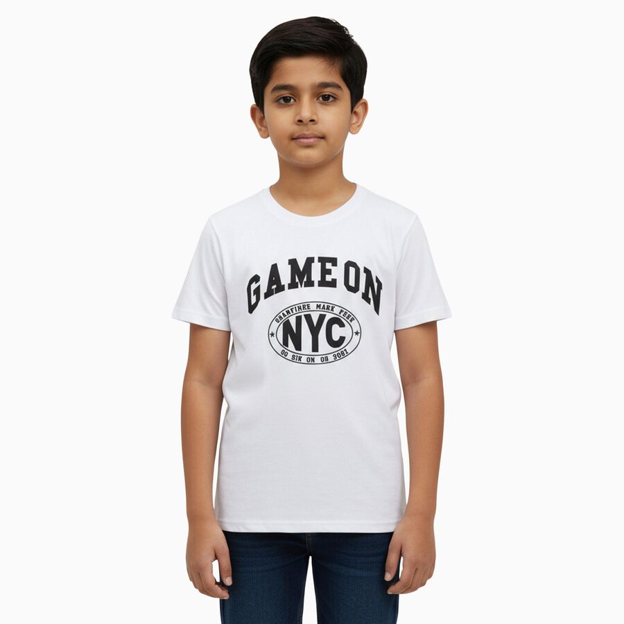 Boys' Half Sleeves T-Shirt, White, large image number null