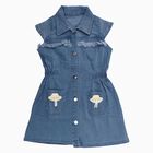 Girls' Light Denim Blue Button-Down Sleeveless Frock, Light Blue, small