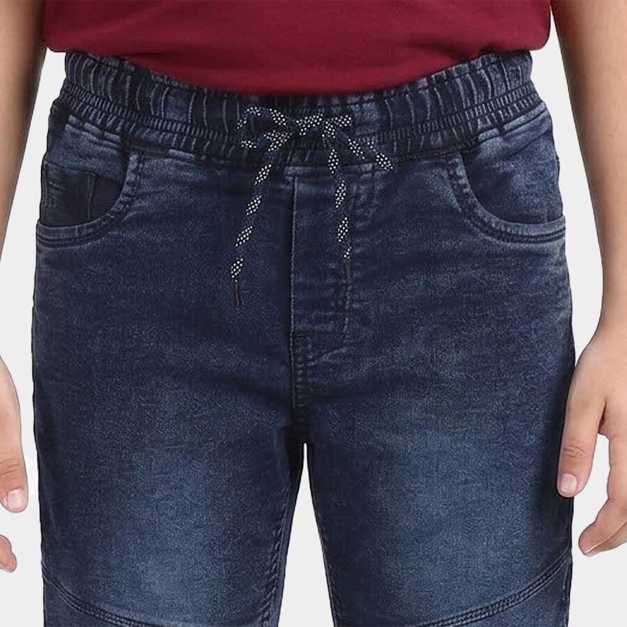 Boys' Blue Slim Fit Printed Jeans, Mid Blue, large