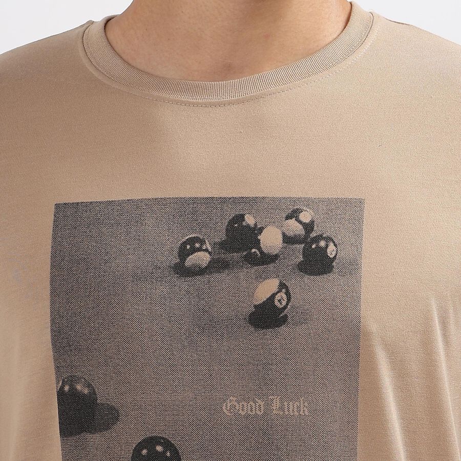 Men's Round Neck Half Sleeves T-Shirt, Beige, large image number null