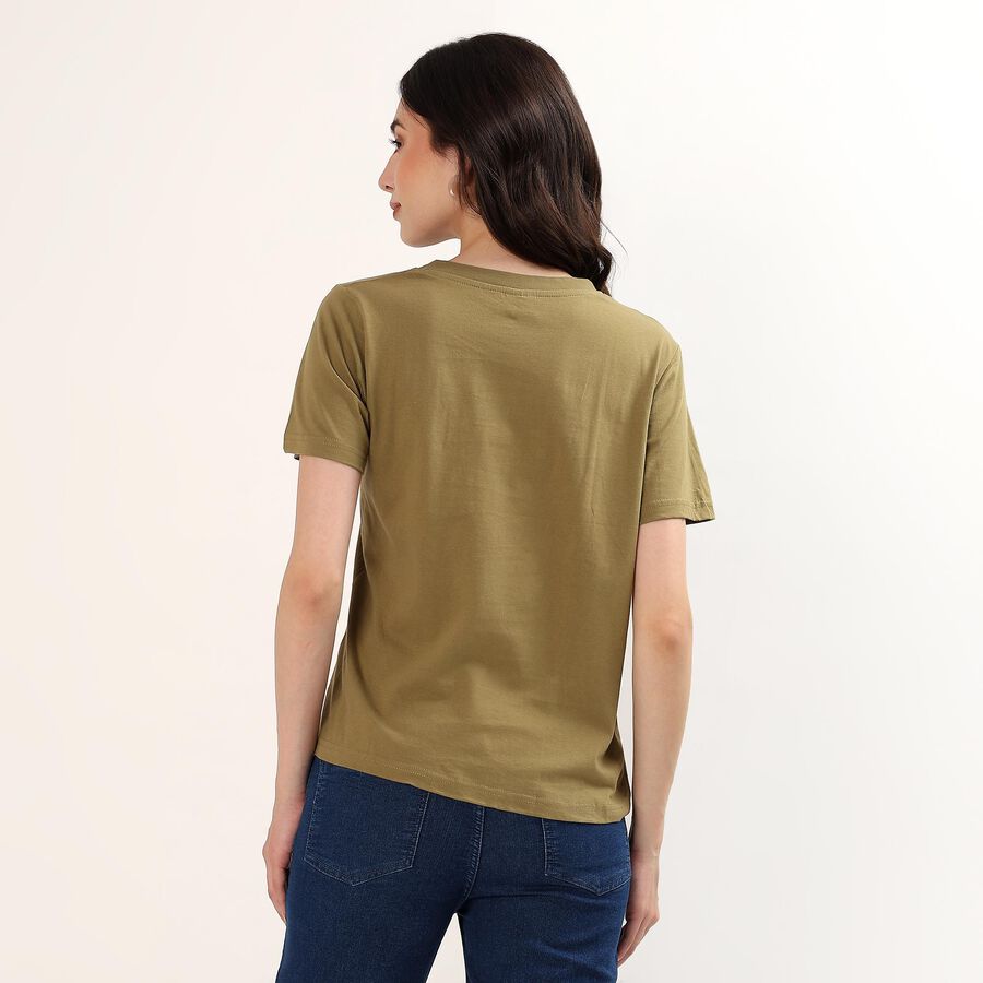 Women's Olive Cotton Round Neck Casual T-Shirt, Olive, large