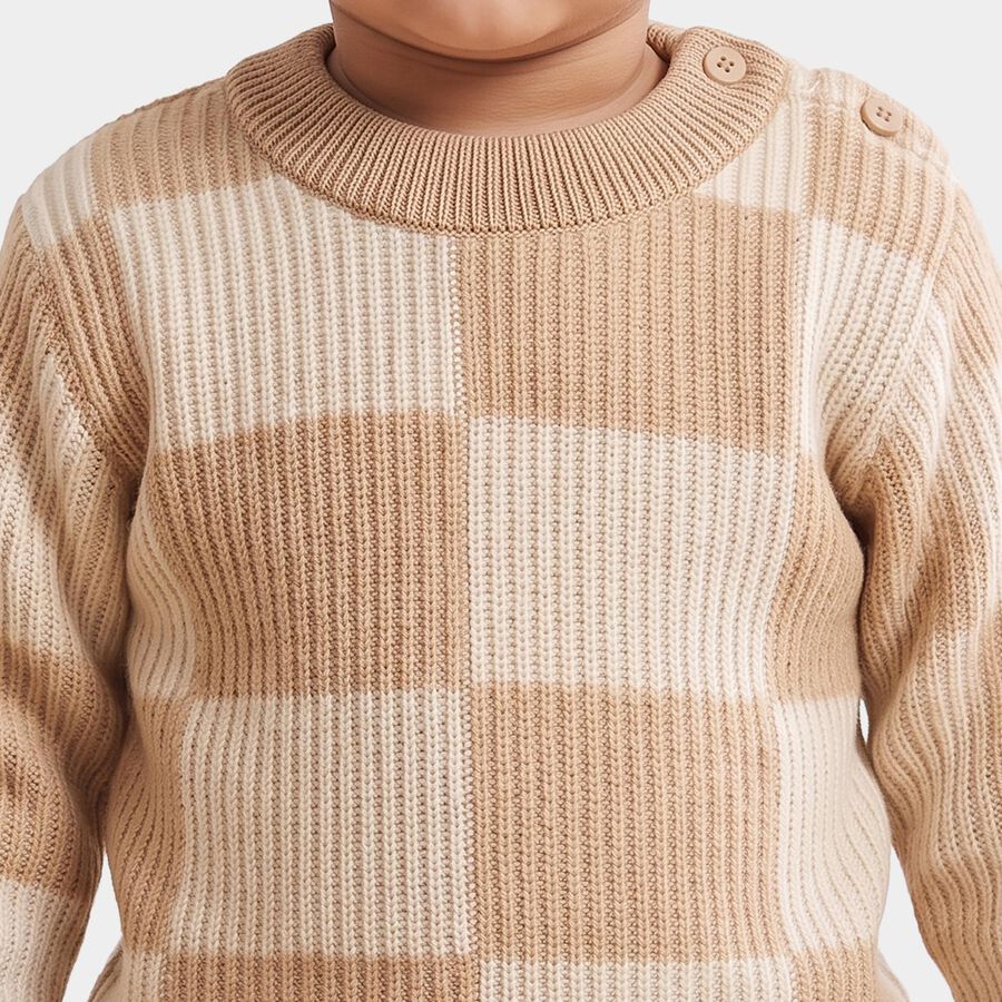 Infants' Beige Crew Neck Pullover, गहरा पीला, large