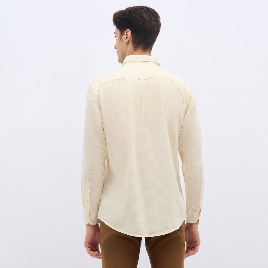 Men's Rich Eggshell White Cotton Classic Collar Casual Shirt, ऑफ व्हाइट, large