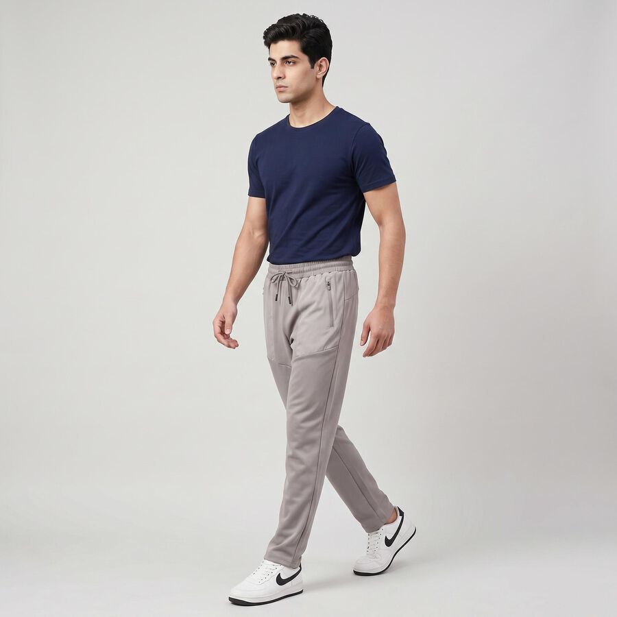 Men Grey Slim Fit Panelled Track Pants, हल्का ग्रे, large