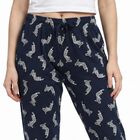 Women's Navy Blue Straight Fit Animal Printed Pyjama, Navy Blue, small