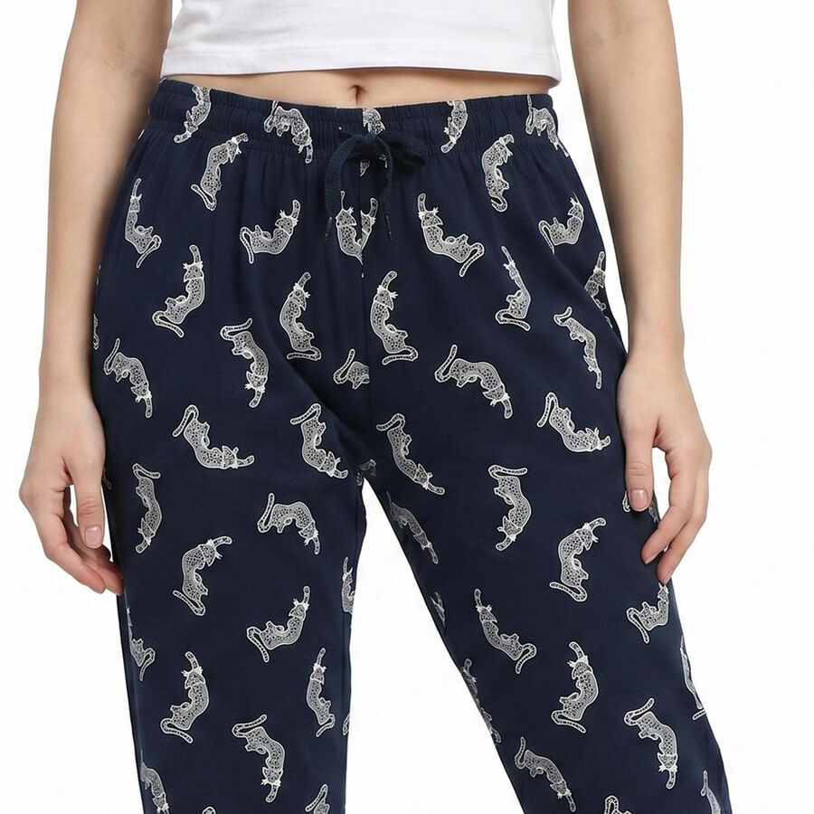 Women's Navy Blue Straight Fit Animal Printed Pyjama, Navy Blue, large