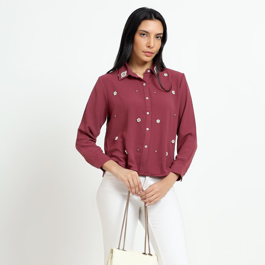 Ladies' Deep Maroon Classic Casual Shirt, Pink, large image number null