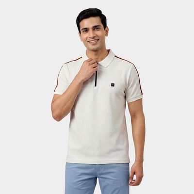 Men's White Polo Collar Casual Half Sleeve T-Shirt