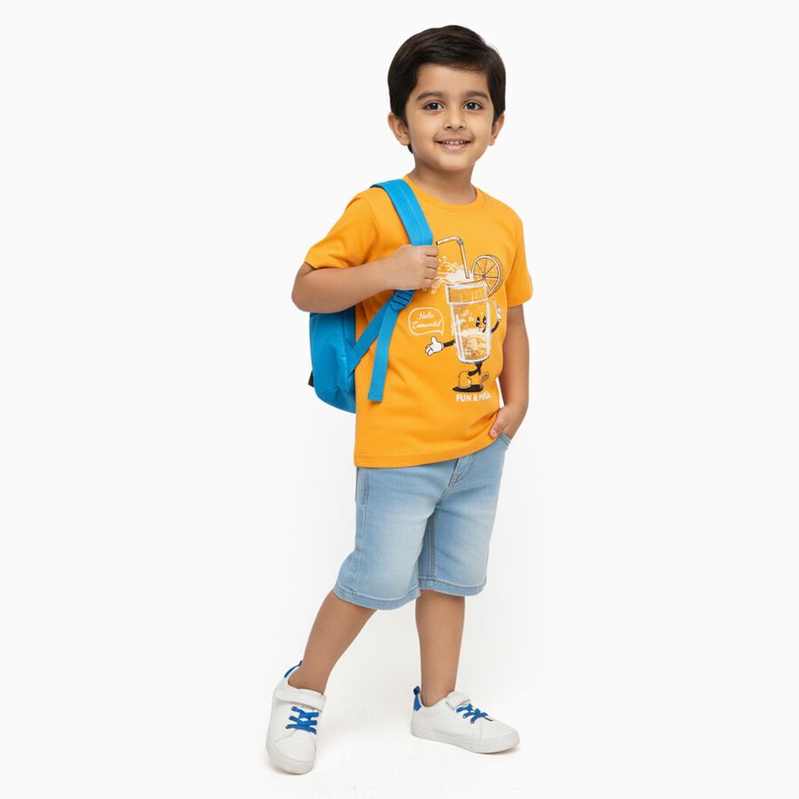 Boys Bright Orange Cotton Crew Neck Casual T-Shirt, Orange, large