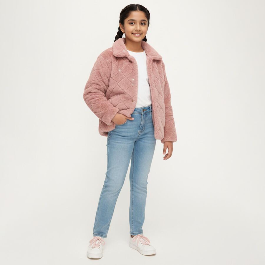 Girls Dusty Pink Classic Casual Jacket, Pink, large image number null