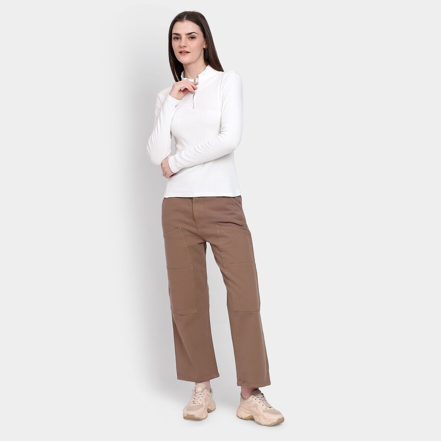 Ladies' 100% Cotton Trousers, Brown, large image number null