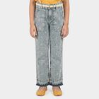Girls' Light Blue Straight Fit Embroidered Jeans, मध्यम नीला, small