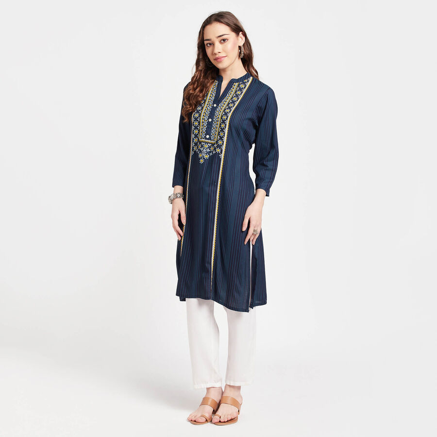 Solid Kurta, नेवी ब्लू, large image number null