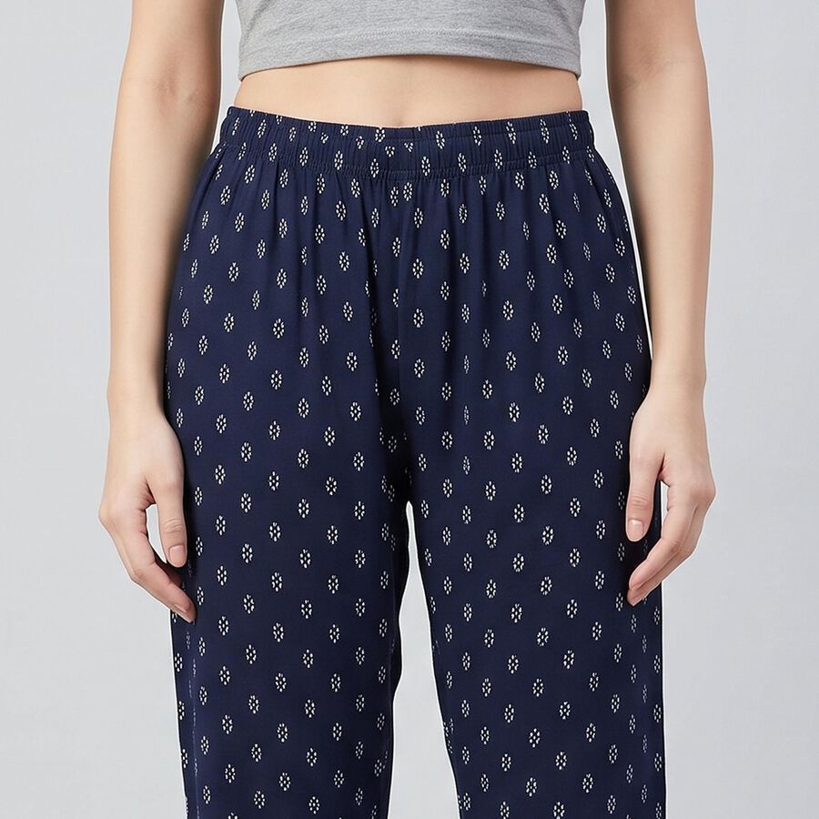 Women's Navy Blue Straight Fit Printed Lounge Pyjama, नेवी ब्लू, large