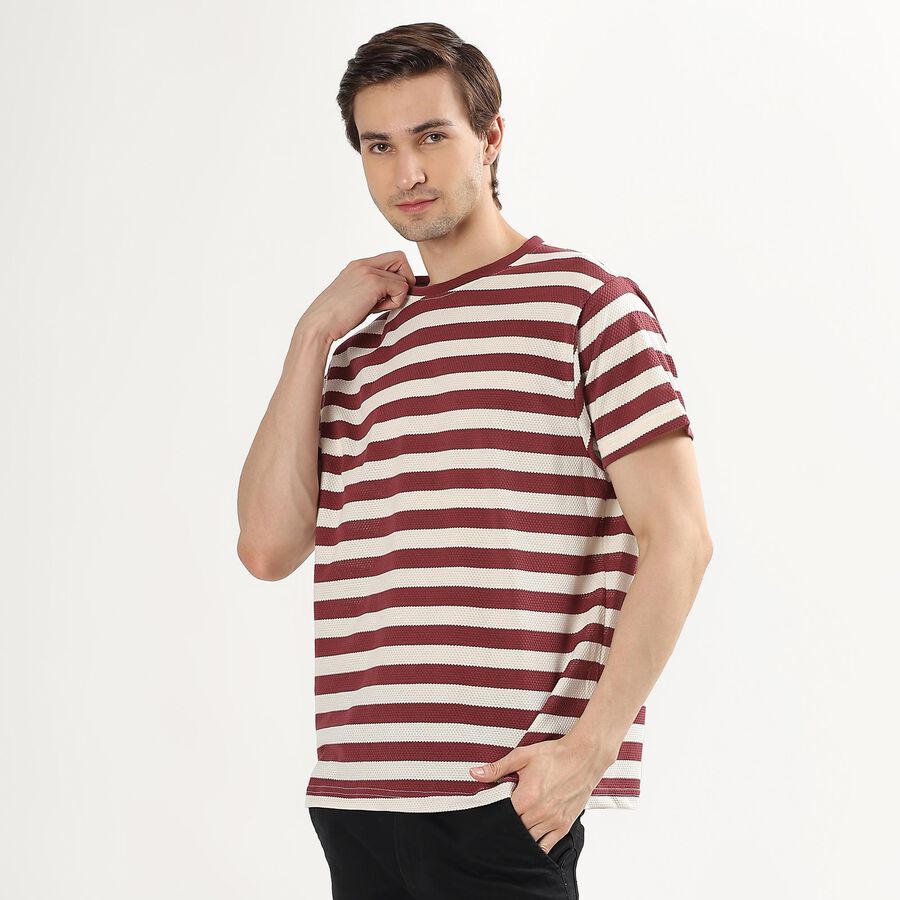 Men's Deep Brick Red Round Neck Casual T-Shirt, Red, large image number null