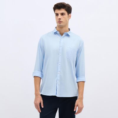 Men's Light Powder Blue Cotton Classic Casual Shirt