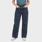 Women's Navy Blue Straight Fit Washed Jeans, हल्का नीला, small