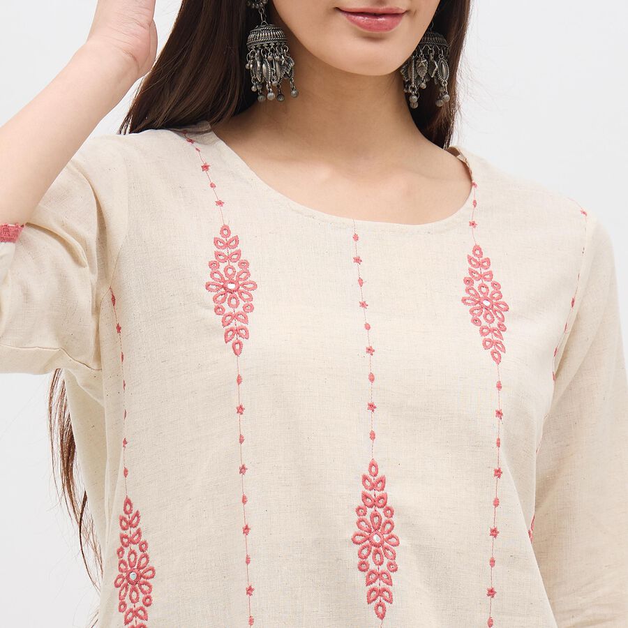 Women's Rich Eggshell White Embroidered Ethnic Set, Off White, large