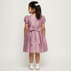 Girls' Light Dusty Pink Puff Sleeve Bow Party Wear Frock, Lilac, small image number null