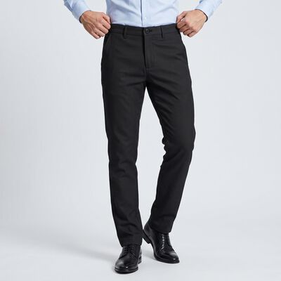 Men's Black Slim Fit Flat-Front Casual Trousers