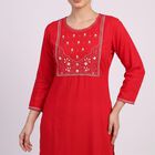 Women's Fuchsia Round Neck Embroidered Kurta, Fuchsia, small