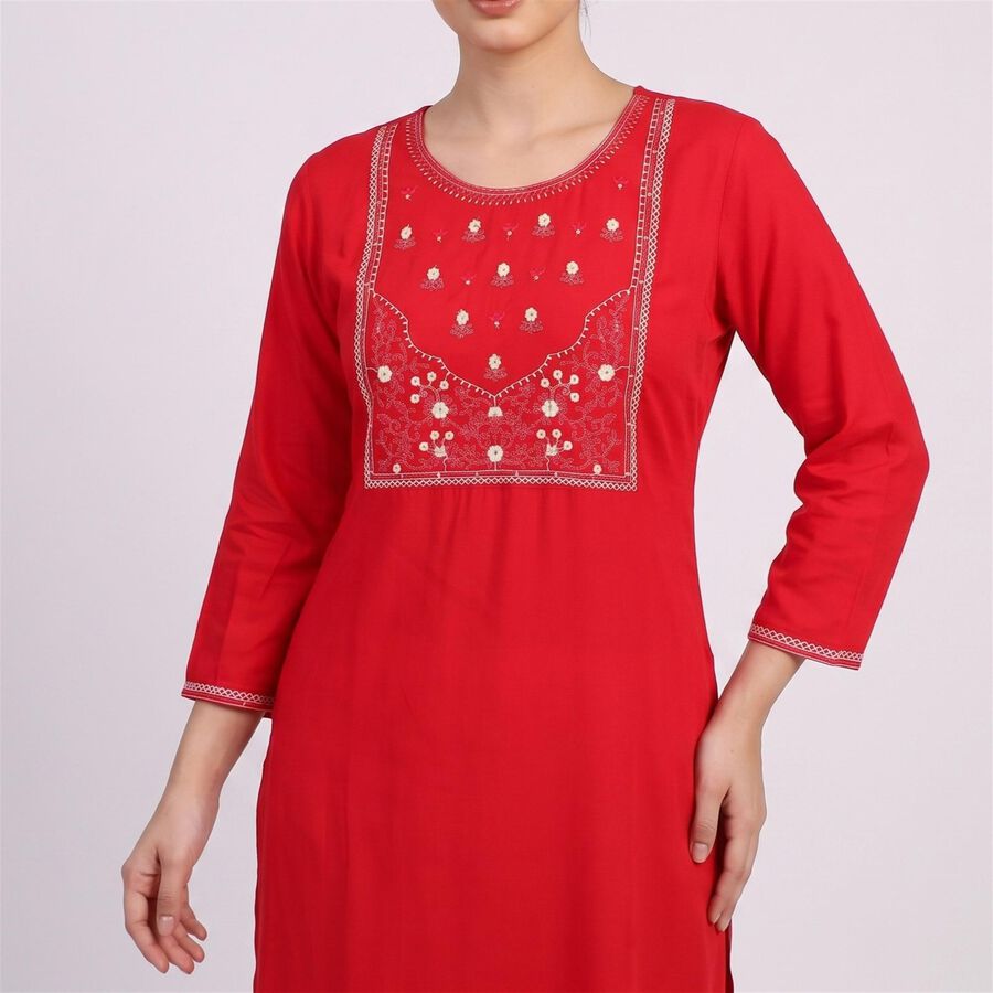 Women's Fuchsia Round Neck Embroidered Kurta, Fuchsia, large