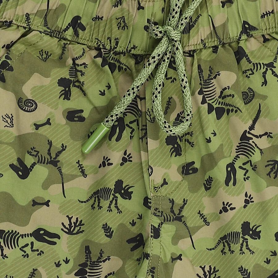 Boys' Muted Olive Green Printed Elastic Waist Bermuda Shorts, Olive, large image number null