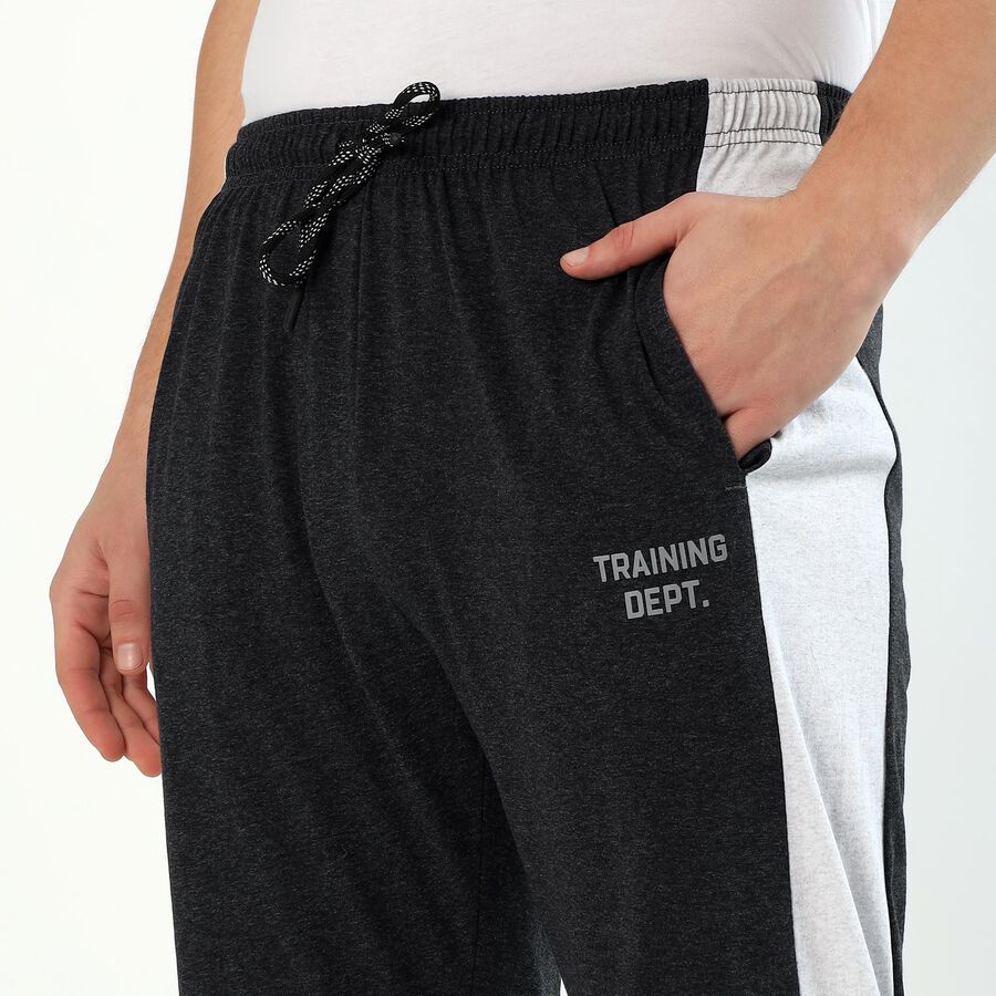 Men's Charcoal Black Tapered Fit Side-Panel Track Pants, Charcoal, large