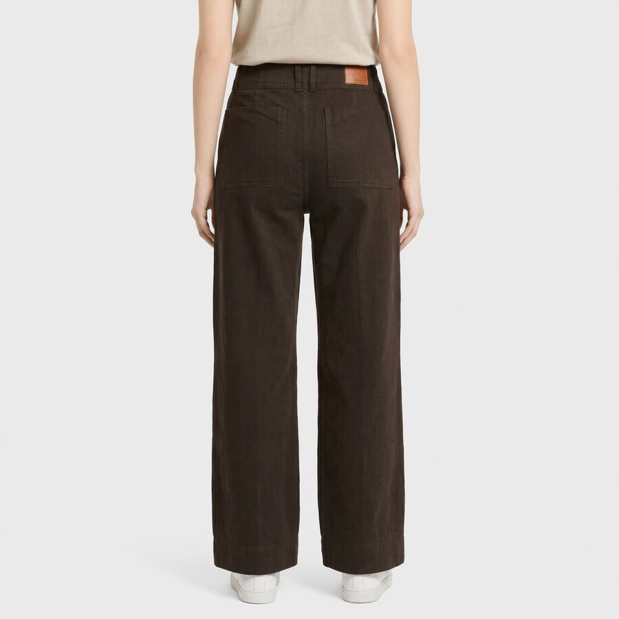 Women's Brown Wide Leg Fit Seam Detail Jeans, Brown, large