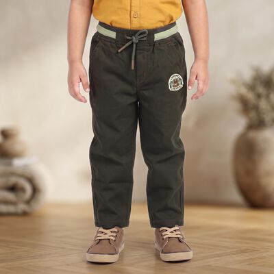 Boys' Olive Green Regular Fit Drawstring Trousers