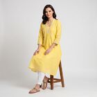 Women's Yellow V-Neck A-Line Kurta, Yellow, small