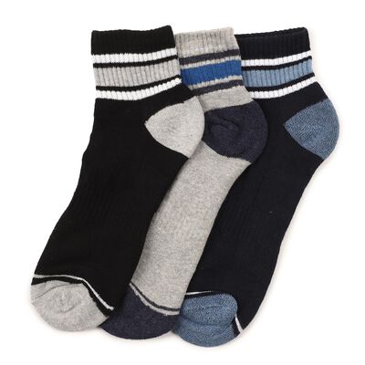Men's Black and Grey Regular Fit Striped Ankle Socks Pack of 3